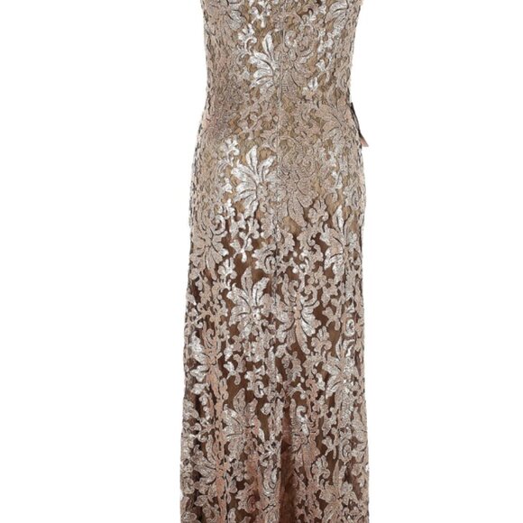 Tadashi Shoji Oidette Gold Sequin Lace Overlay full length formal dress - Picture 1 of 6